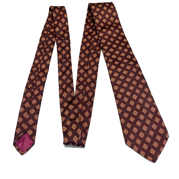 VTG Paco Rabanne Brown Diamond Geometric‎ Pattern Silk Neck Tie Made in Italy - Picture 2 of 5